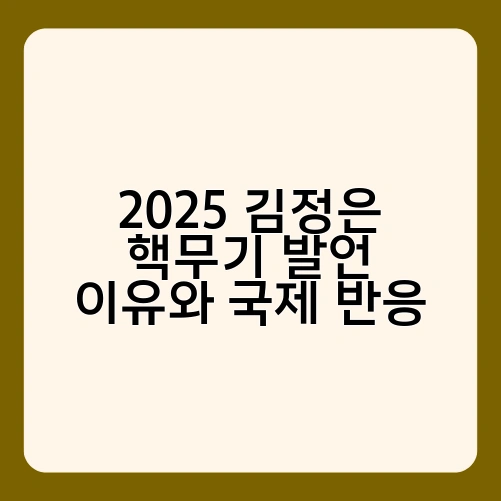 2025 김정은 핵무기 발언 이유와 국제 반응