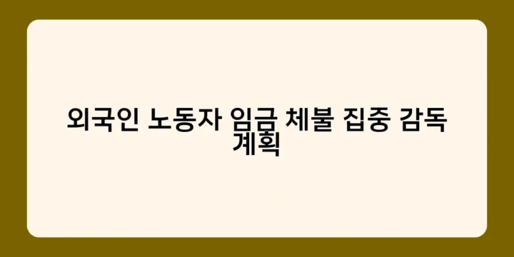 외국인 노동자 임금 체불 집중 감독 계획, 그 내용과 기대 효과는?